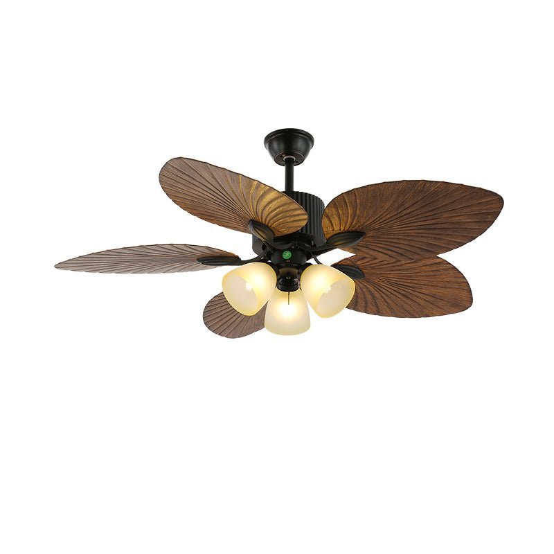 Banana Leaves 48’’/52’’ Ceiling Fan Light ∅ 48″ X H 11.8″ / Model B2 Nature Wood Grain & Black Ceiling fan light