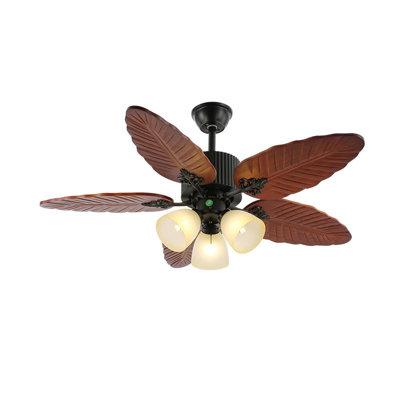 Banana Leaves 48’’/52’’ Ceiling Fan Light ∅ 48″ X H 11.8″ / Model A2 Walnut Wood Grain & Black Ceiling fan light