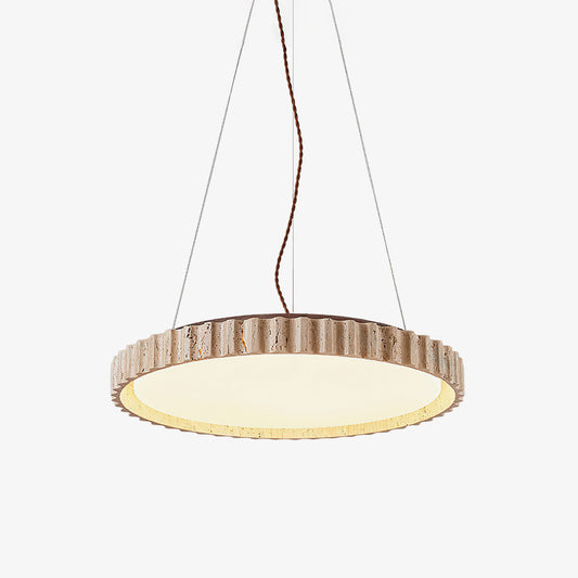 Grove Circle Pendant Light ∅ 12.6’’ x H 2.8’’ / Yellow Travertine & White / Warm Light pendant Lamp
