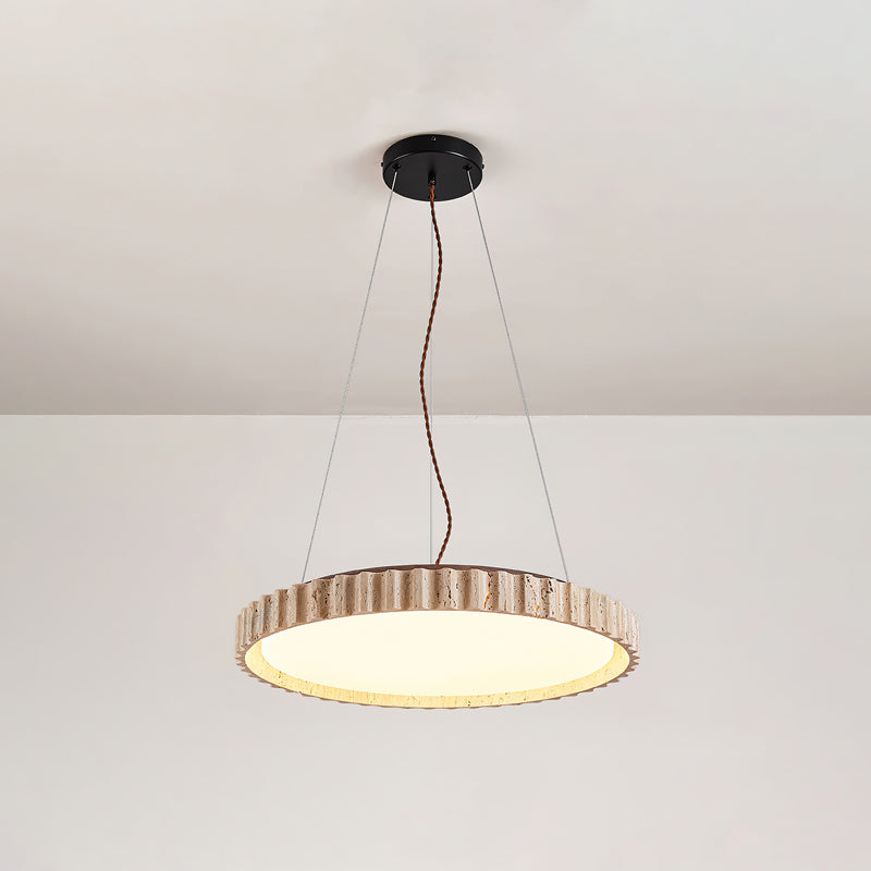 Grove Circle Pendant Light ∅ 12.6’’ x H 2.8’’ / Yellow Travertine & White / Warm Light pendant Lamp
