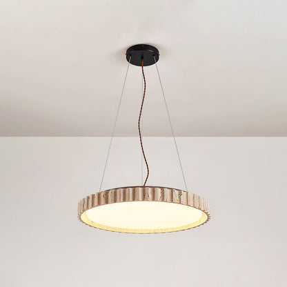 Grove Circle Pendant Light ∅ 12.6’’ x H 2.8’’ / Yellow Travertine & White / Warm Light pendant Lamp