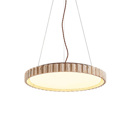 Grove Circle Pendant Light ∅ 12.6’’ x H 2.8’’ / Yellow Travertine & White / Warm Light pendant Lamp