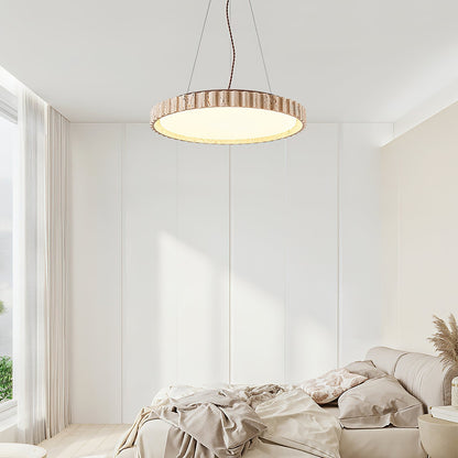 Grove Circle Pendant Light ∅ 12.6’’ x H 2.8’’ / Yellow Travertine & White / Warm Light pendant Lamp