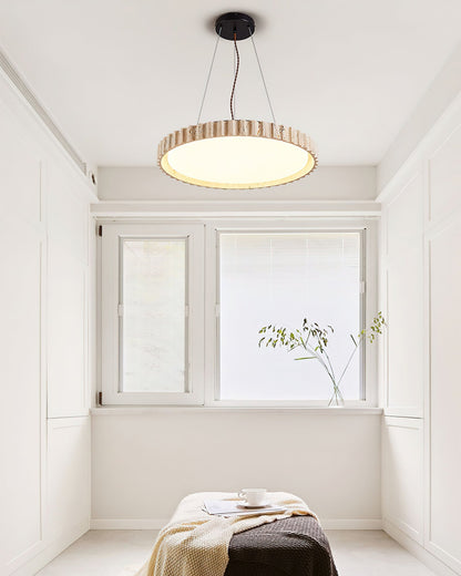 Grove Circle Pendant Light ∅ 12.6’’ x H 2.8’’ / Yellow Travertine & White / Warm Light pendant Lamp