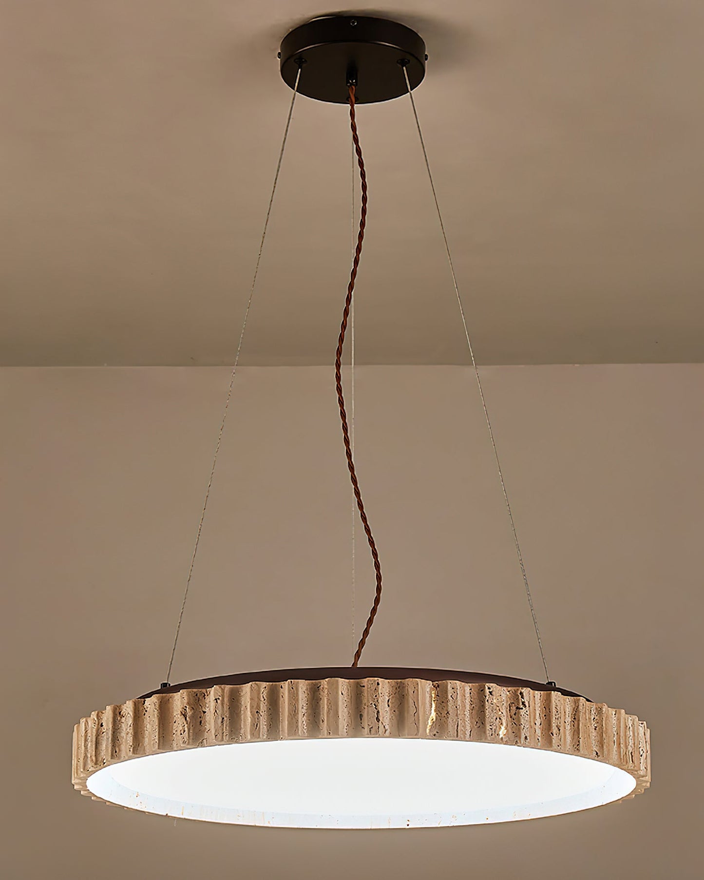 Grove Circle Pendant Light ∅ 12.6’’ x H 2.8’’ / Yellow Travertine & White / Warm Light pendant Lamp