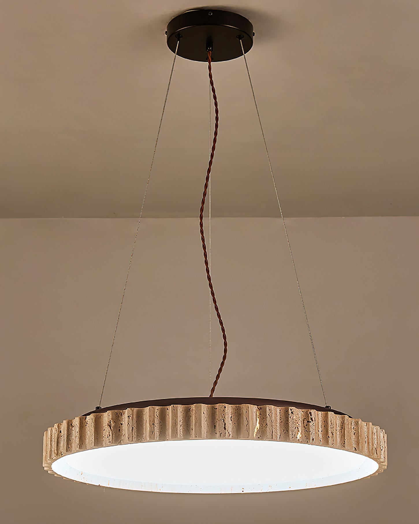 Grove Circle Pendant Light ∅ 12.6’’ x H 2.8’’ / Yellow Travertine & White / Warm Light pendant Lamp