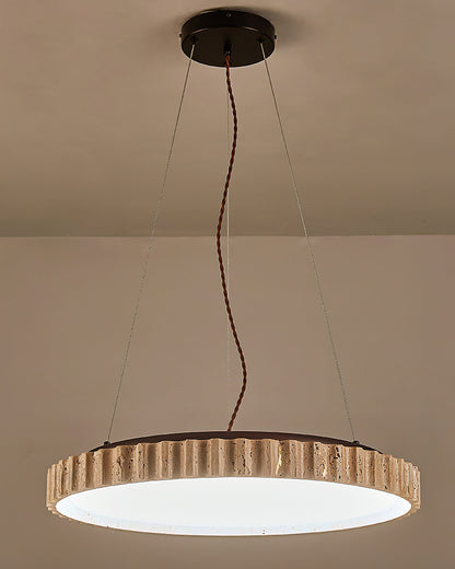 Grove Circle Pendant Light ∅ 12.6’’ x H 2.8’’ / Yellow Travertine & White / Warm Light pendant Lamp