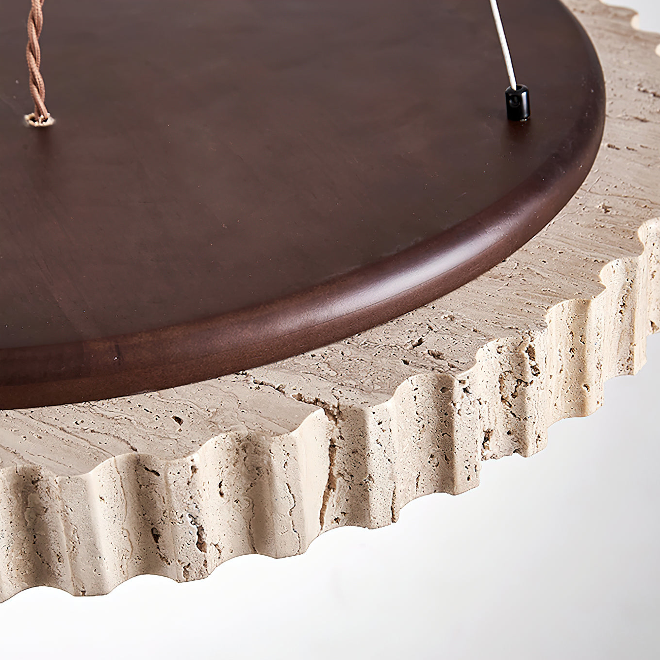 Grove Circle Pendant Light ∅ 12.6’’ x H 2.8’’ / Yellow Travertine & White / Warm Light pendant Lamp