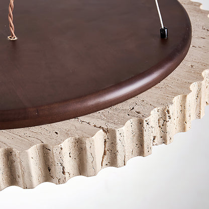 Grove Circle Pendant Light ∅ 12.6’’ x H 2.8’’ / Yellow Travertine & White / Warm Light pendant Lamp