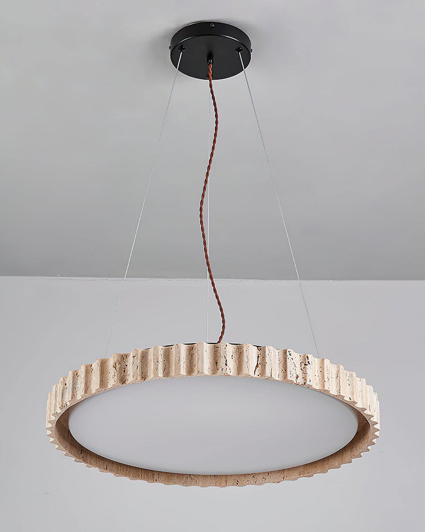 Grove Circle Pendant Light ∅ 12.6’’ x H 2.8’’ / Yellow Travertine & White / Warm Light pendant Lamp