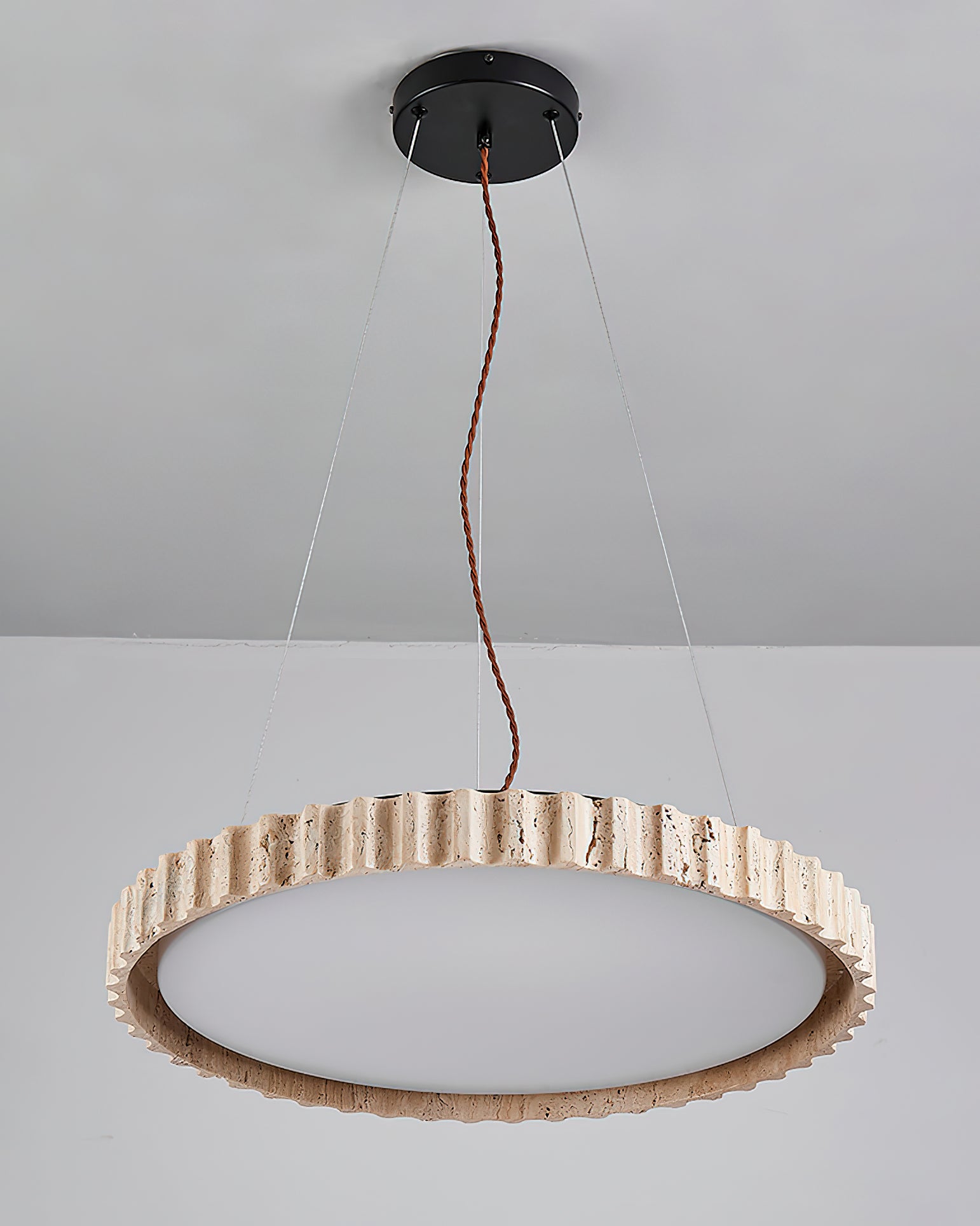 Grove Circle Pendant Light ∅ 12.6’’ x H 2.8’’ / Yellow Travertine & White / Warm Light pendant Lamp