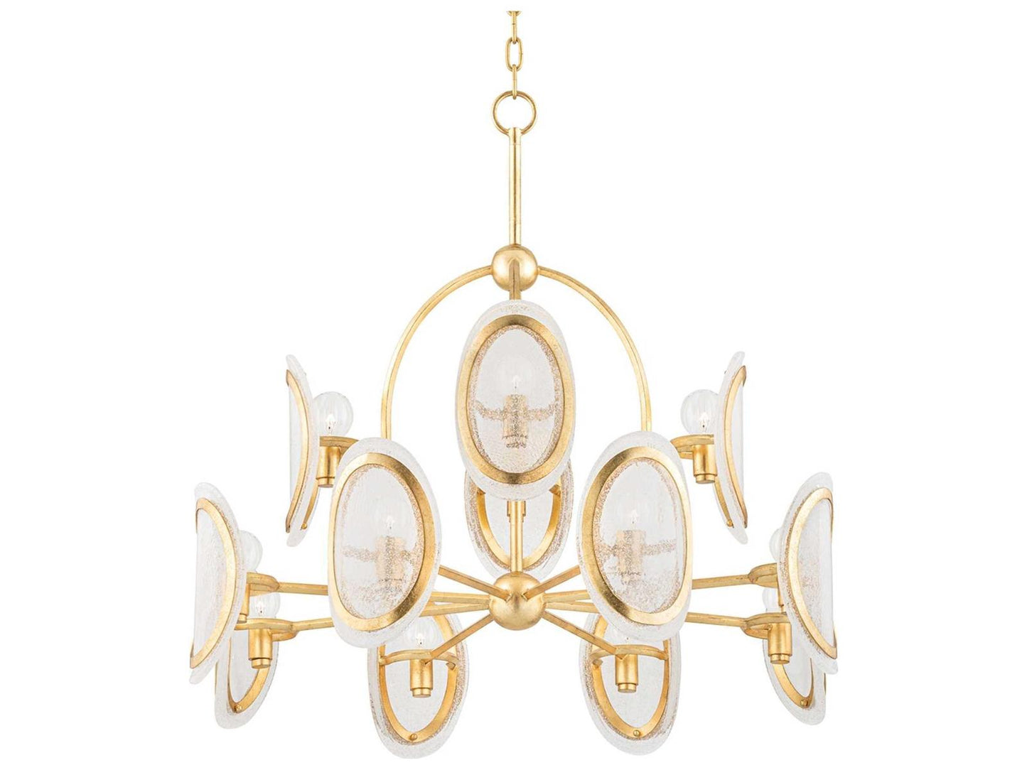 Hudson Valley Danes 12-Light Vintage Gold Leaf Chandelier with Clear Piastra Glass