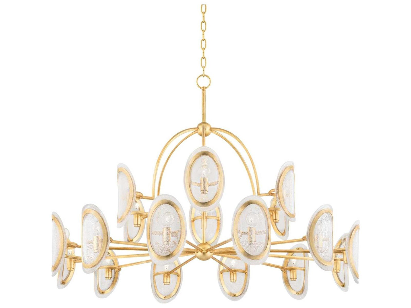 Hudson Valley Danes 18-Light Vintage Gold Leaf Chandelier with Clear Piastra Glass