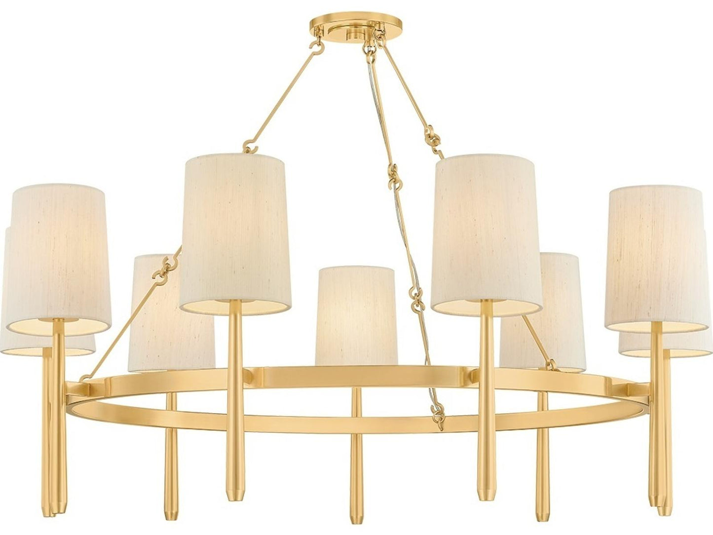 Hudson Valley Bridgeton 9-Light Aged Brass Cylinder Chandelier with Raw Silk Shades