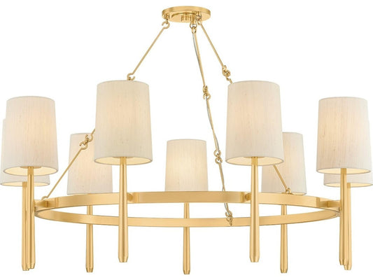 Hudson Valley Bridgeton 9-Light Aged Brass Cylinder Chandelier with Raw Silk Shades