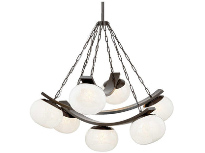 Hudson Valley Duxbury 7-Light Distressed Bronze Chandelier with Cloud Seedy Glass