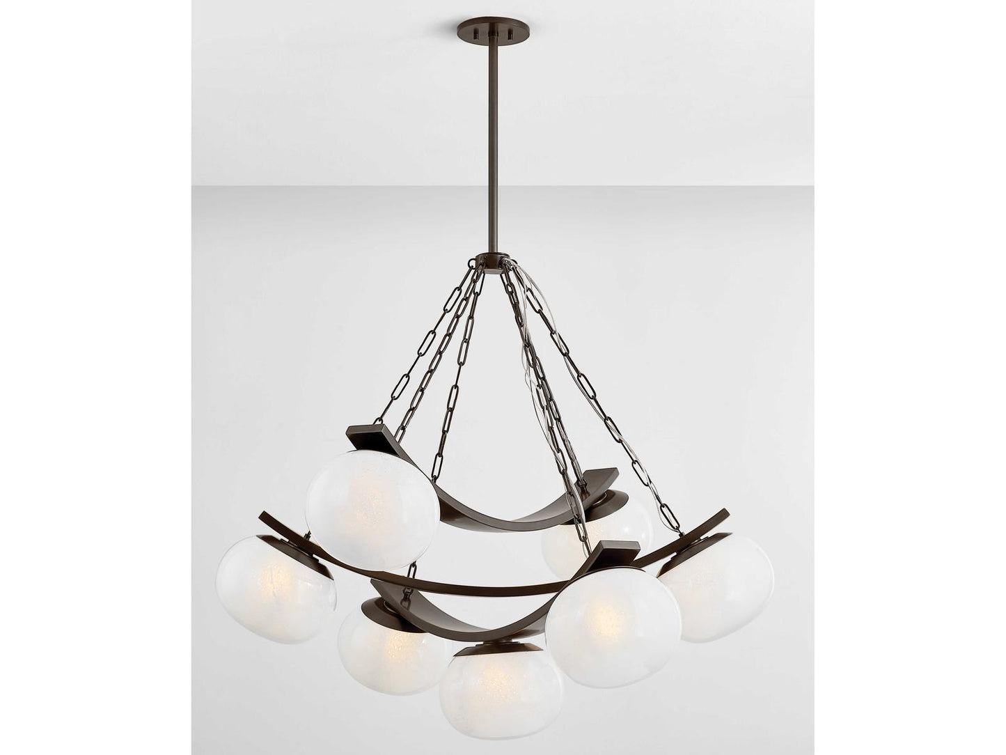 Hudson Valley Duxbury 7-Light Distressed Bronze Chandelier with Cloud Seedy Glass