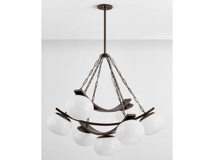 Hudson Valley Duxbury 7-Light Distressed Bronze Chandelier with Cloud Seedy Glass
