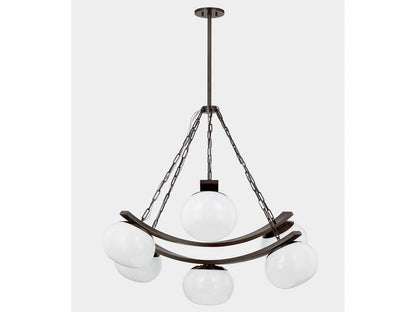 Hudson Valley Duxbury 7-Light Distressed Bronze Chandelier with Cloud Seedy Glass