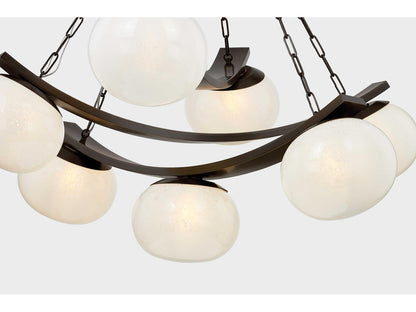 Hudson Valley Duxbury 7-Light Distressed Bronze Chandelier with Cloud Seedy Glass