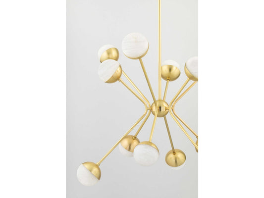 Hudson Valley Saratoga 16-Light Aged Brass LED Linear Chandelier with Alabaster Glass Shades