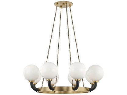 Hudson Valley Werner 8-Light Aged Brass Black Glass Globe Chandelier