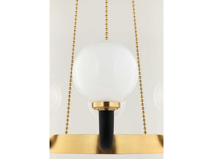 Hudson Valley Werner 12-Light Aged Brass Black Glass Globe Chandelier