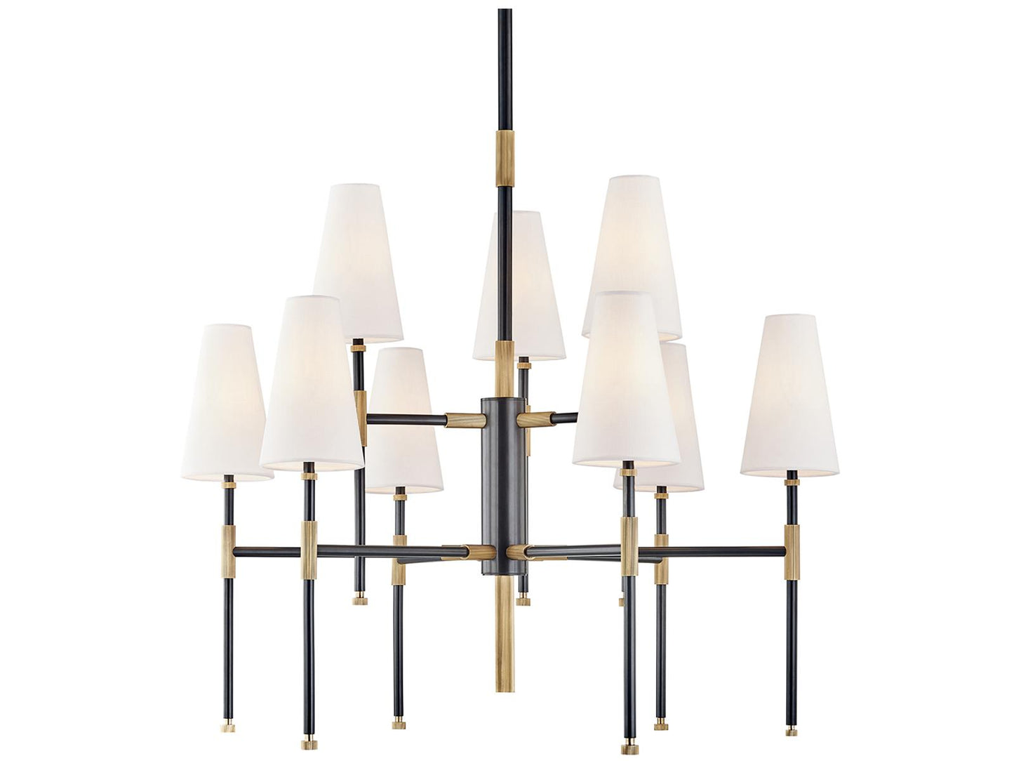 Hudson Valley Bowery 9-Light Chandelier in Aged Old Bronze with Linen Shades