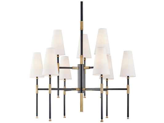 Hudson Valley Bowery 9-Light Chandelier in Aged Old Bronze with Linen Shades