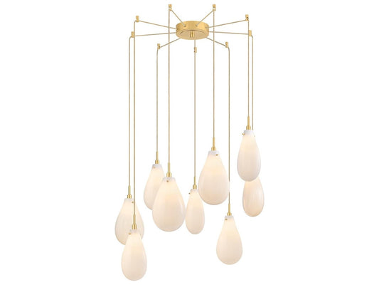 Hudson Valley Ironwood 9-Light Chandelier with Opal Seedy Glass in Aged Brass