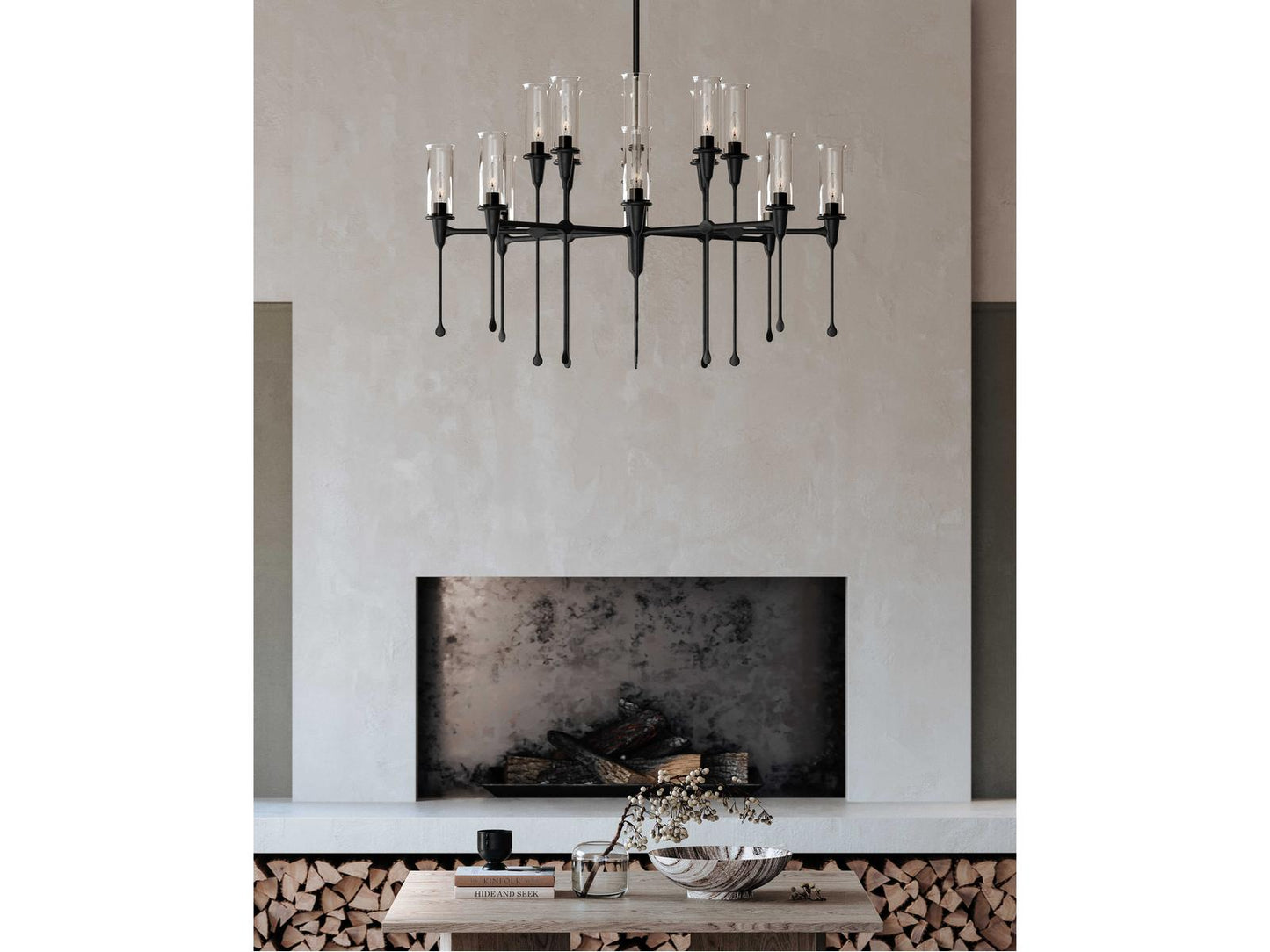 Hudson Valley 16-Light Chisel Chandelier in Black Iron with Clear Glass