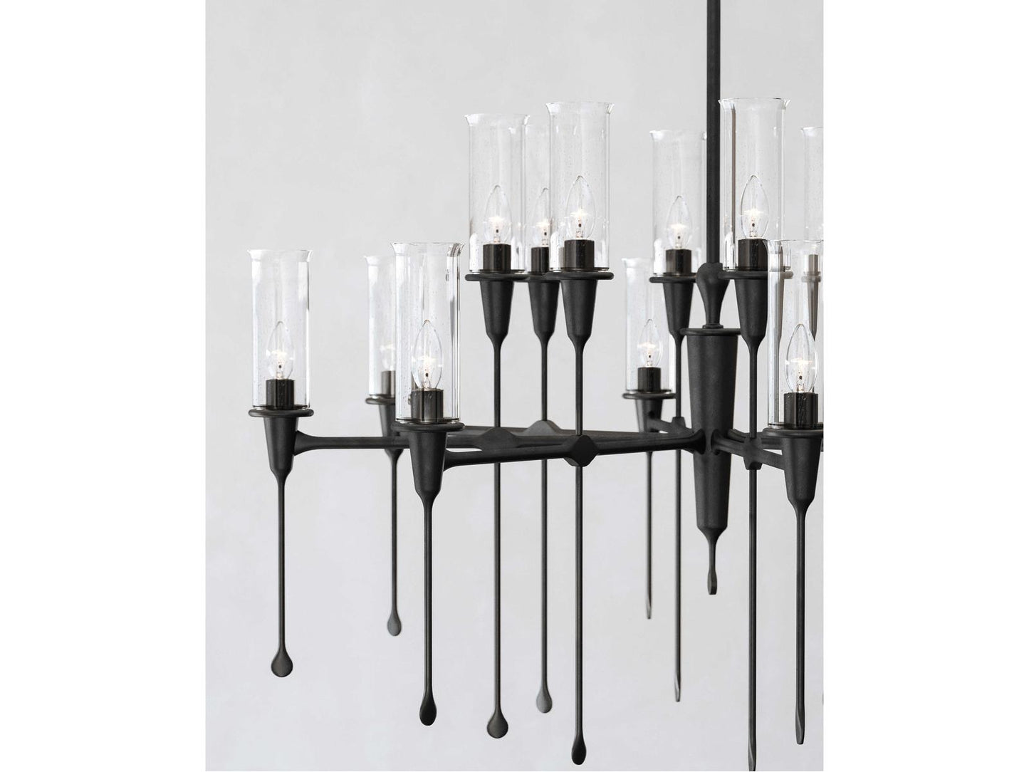 Hudson Valley 16-Light Chisel Chandelier in Black Iron with Clear Glass
