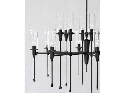 Hudson Valley 16-Light Chisel Chandelier in Black Iron with Clear Glass