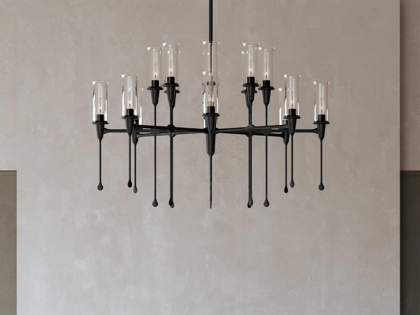 Hudson Valley 16-Light Chisel Chandelier in Black Iron with Clear Glass