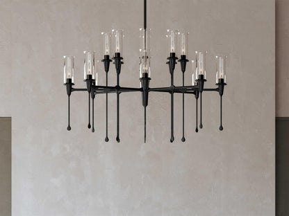 Hudson Valley 16-Light Chisel Chandelier in Black Iron with Clear Glass