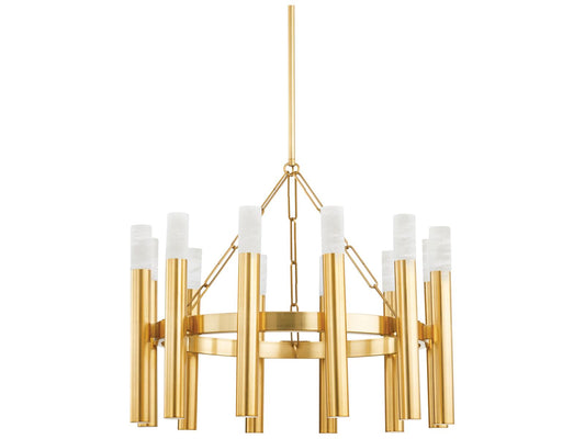 Hudson Valley Pali 12-Light Aged Brass Chandelier with Alabaster Shades