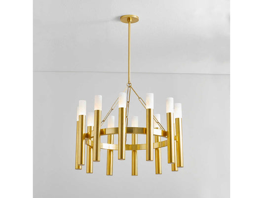 Hudson Valley Pali 12-Light Aged Brass Chandelier with Alabaster Shades