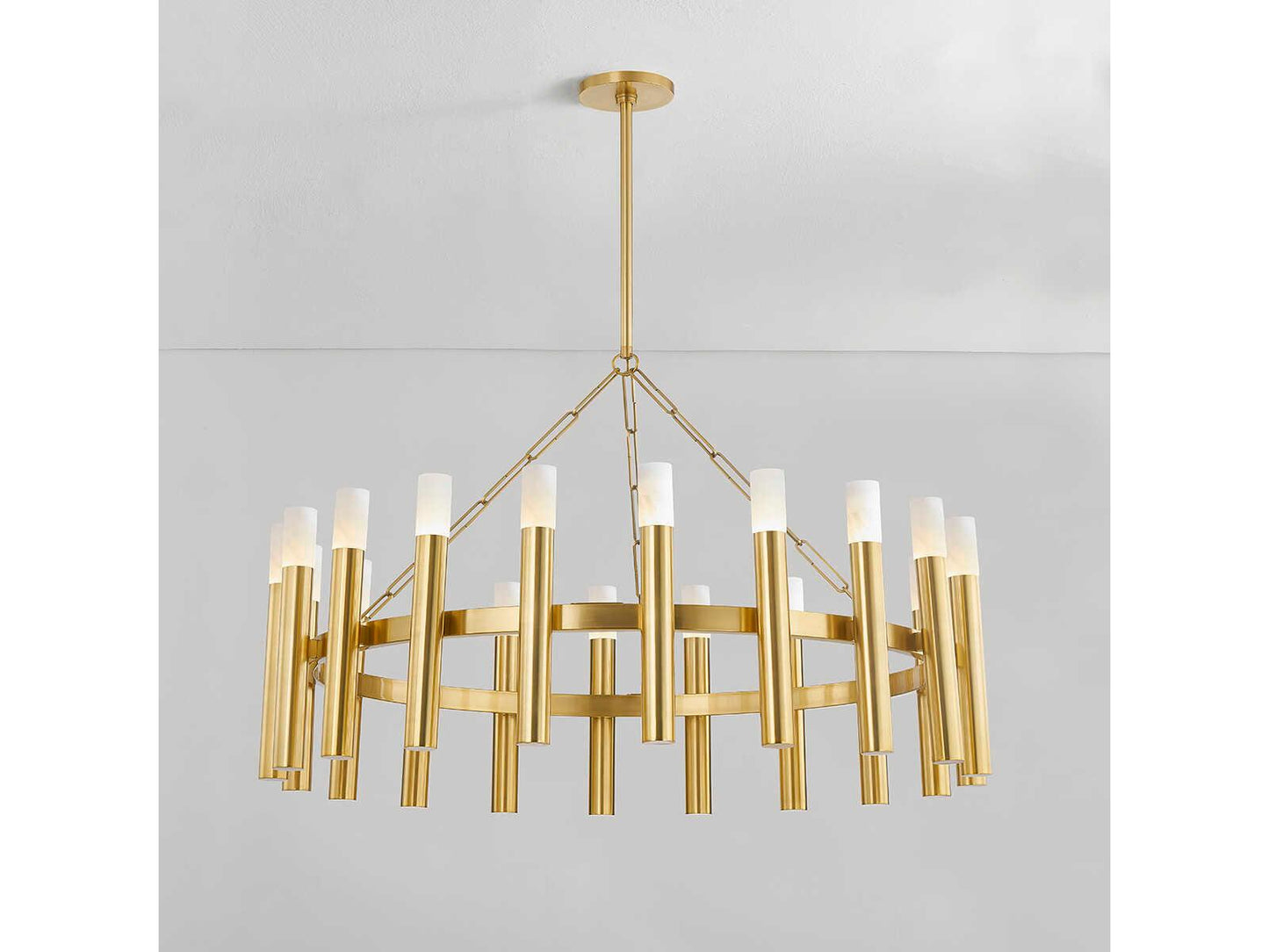 Hudson Valley Pali 20-Light Chandelier in Aged Brass with Alabaster Accents