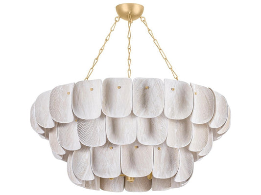 Hudson Valley Amalfi 16-Light Vintage Gold Leaf Chandelier with Woven Coconut Fiber Shades