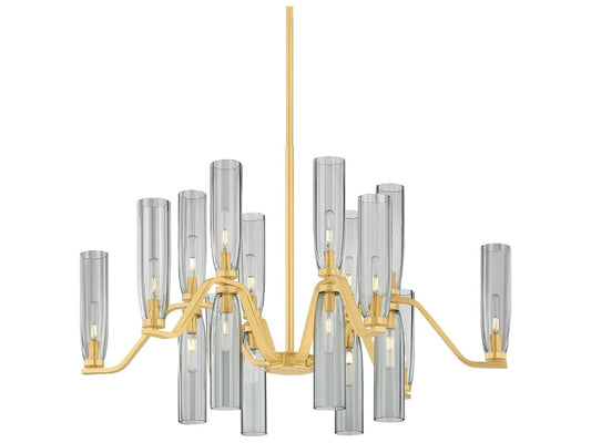 Hudson Valley Harpswell 18-Light Chandelier with Smoke Glass in Aged Brass