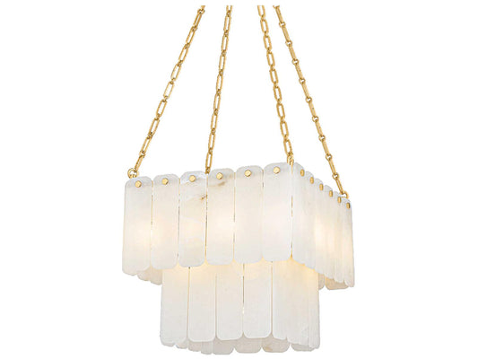 Hudson Valley Moissanite 17-Light Tiered Chandelier in Aged Brass White Alabaster