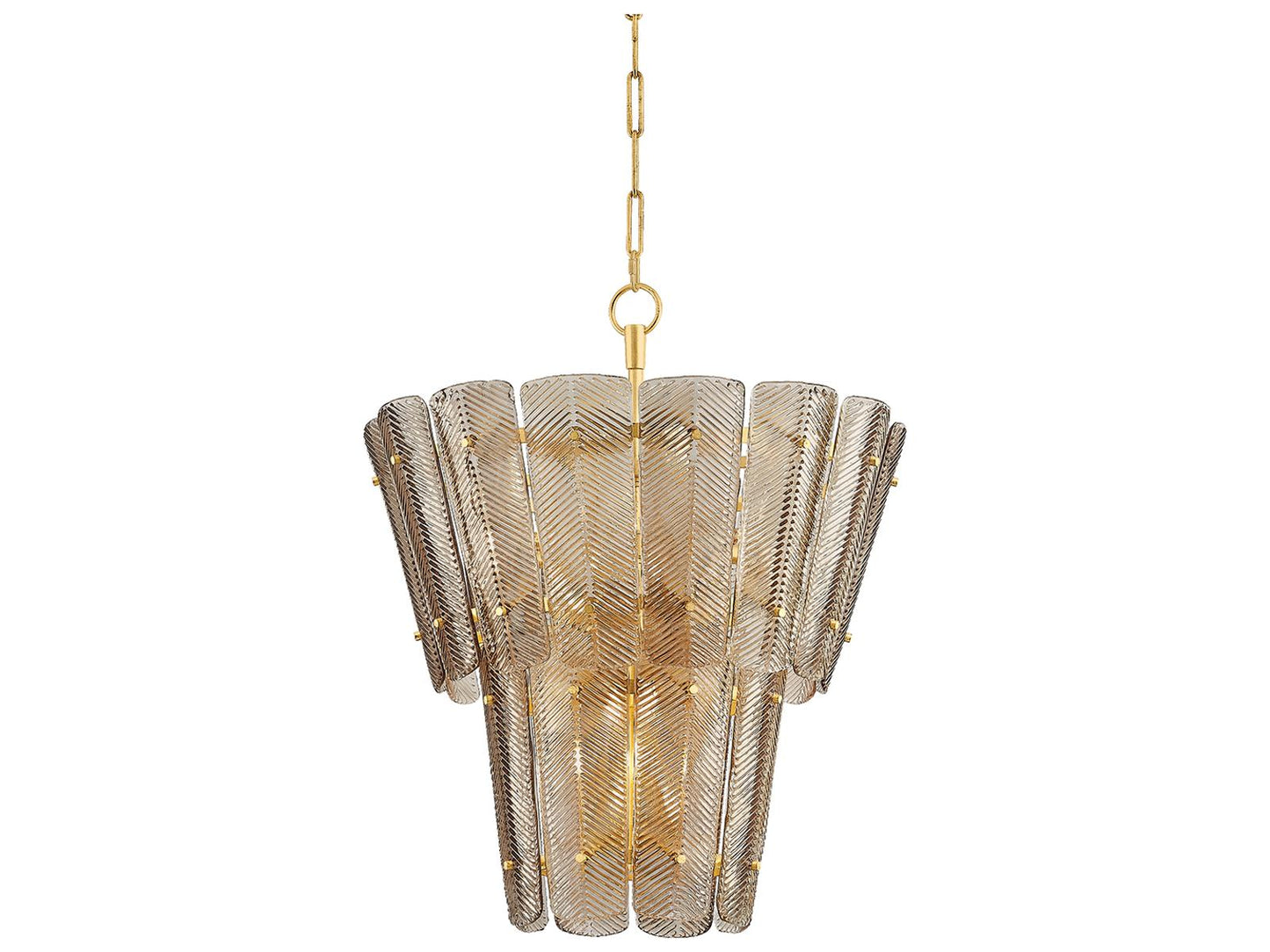 Hudson Valley Cassian 10-Light Vintage Gold Leaf Tiered Chandelier with Light Bronze Glass