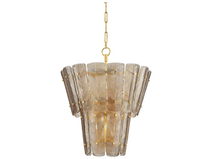 Hudson Valley Cassian 10-Light Vintage Gold Leaf Tiered Chandelier with Light Bronze Glass