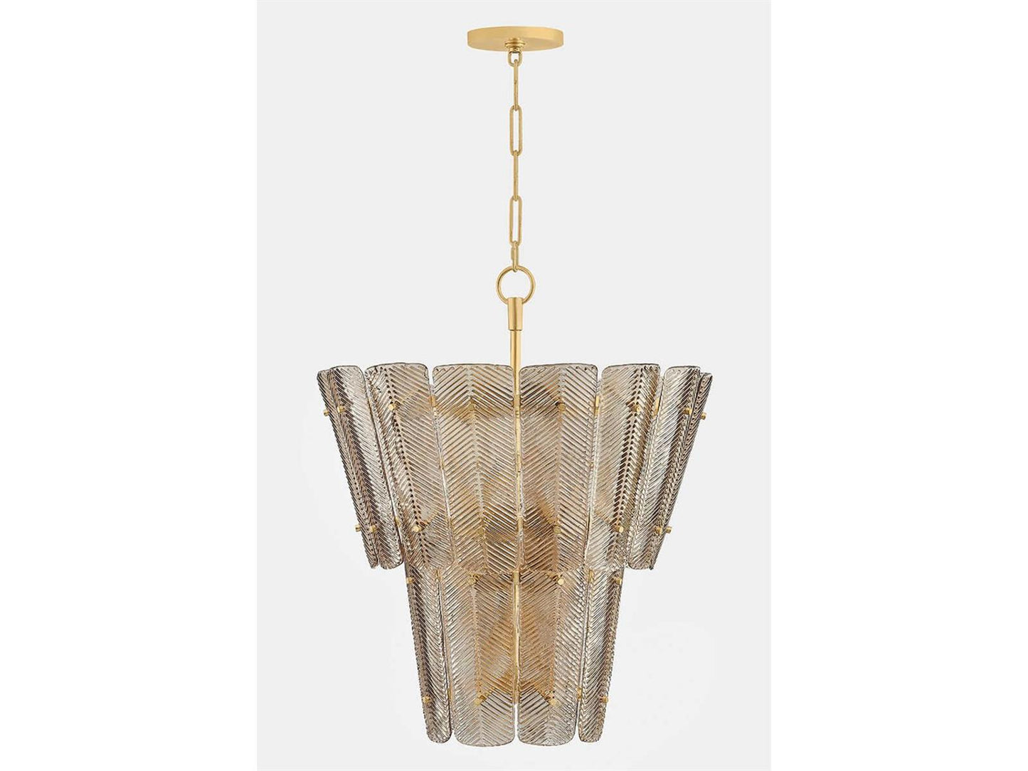 Hudson Valley Cassian 10-Light Vintage Gold Leaf Tiered Chandelier with Light Bronze Glass