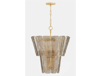 Hudson Valley Cassian 10-Light Vintage Gold Leaf Tiered Chandelier with Light Bronze Glass