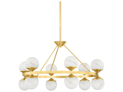 Hudson Valley Grafton 12-Light Round Chandelier Aged Brass White Alabaster Globes
