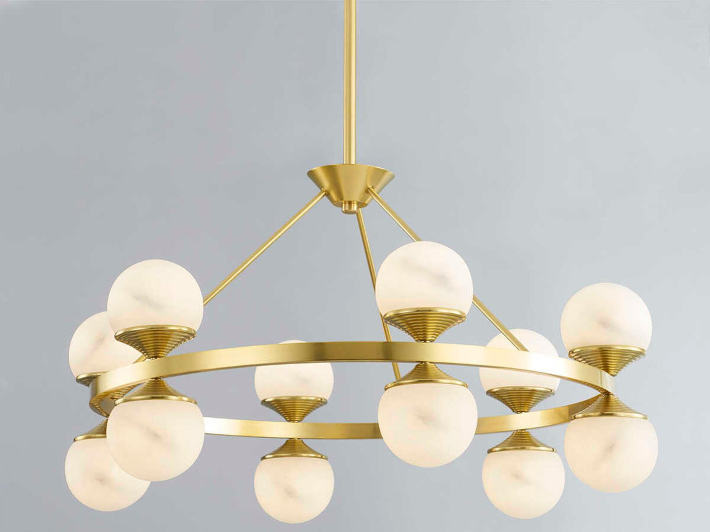 Hudson Valley Grafton 12-Light Round Chandelier Aged Brass White Alabaster Globes