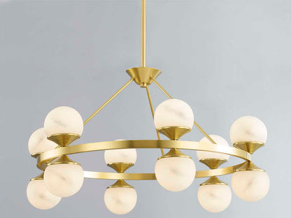 Hudson Valley Grafton 12-Light Round Chandelier Aged Brass White Alabaster Globes
