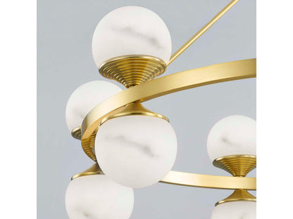 Hudson Valley Grafton 12-Light Round Chandelier Aged Brass White Alabaster Globes