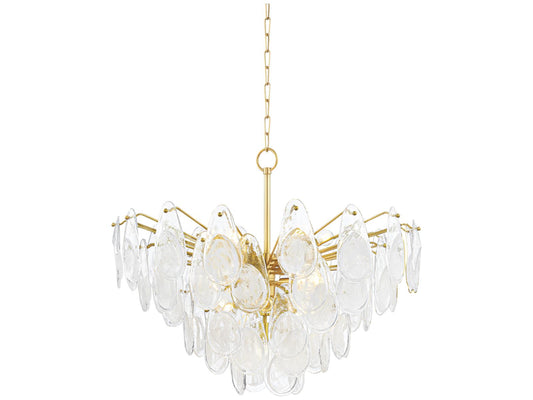 Hudson Valley Darcia 15-Light Aged Brass Chandelier with Piastra Glass Teardrops